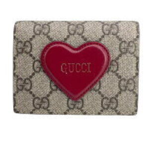 GUCCI GG Supreme Heart Motif Bi fold Compact Wallet Brown